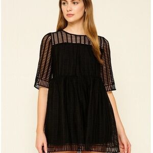J.O.A Los Angeles Grid Mesh Babydoll Dress